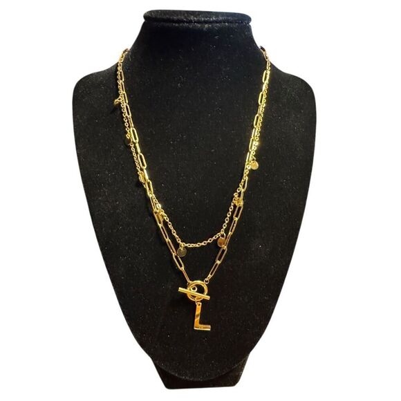 Adornia Tarnish Resistant 14K Gold-Plated Confetti and Paperclip Layered Initial - Picture 2 of 5